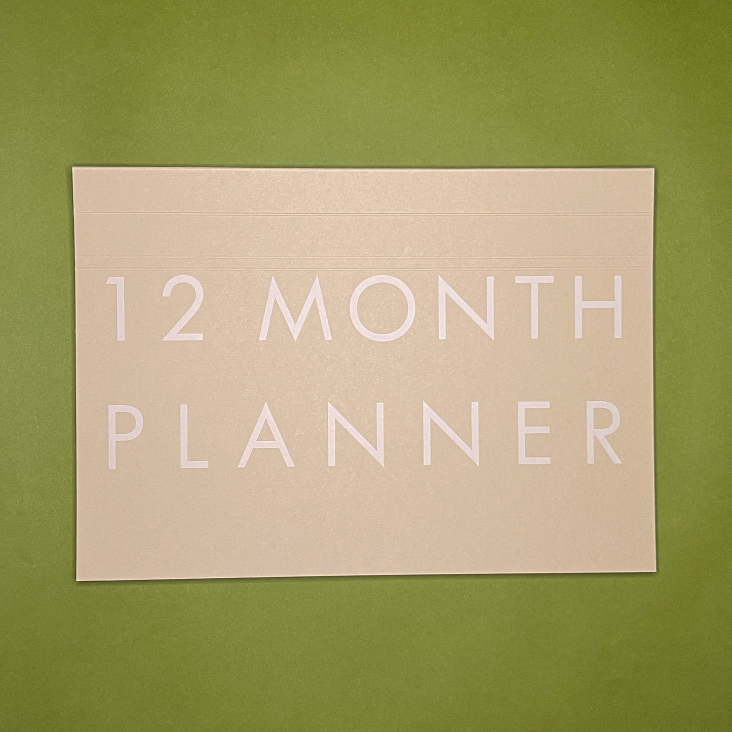Front cover of Rebel Stationery's Monthly Desk Planner in Stone on a green background