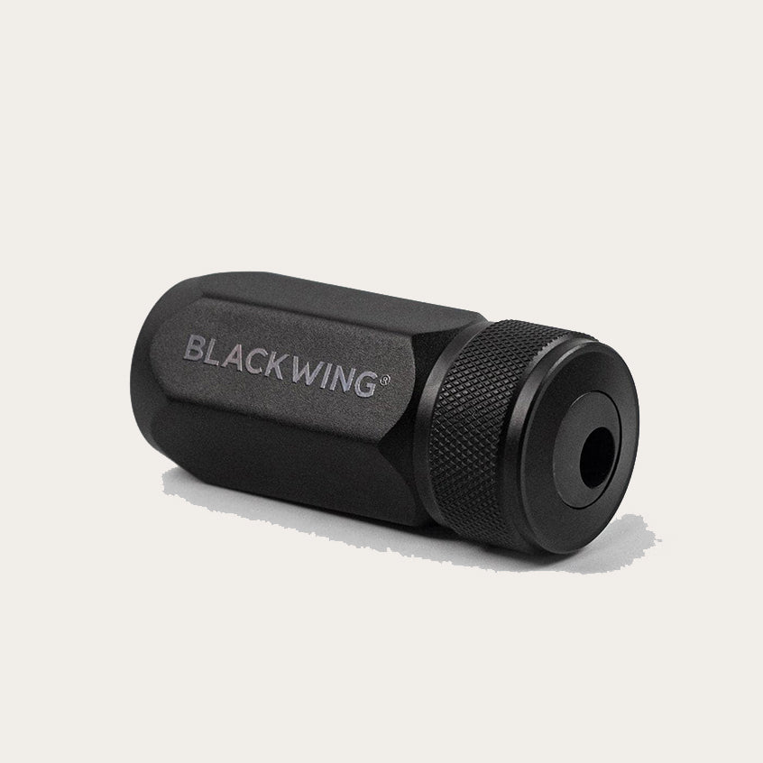 Blackwing's Black One-step sharpener on grey background