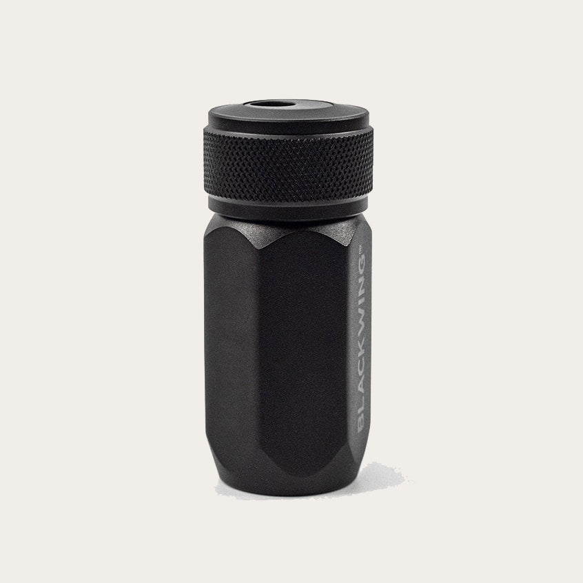 Blackwing's Black One-step sharpener on grey background
