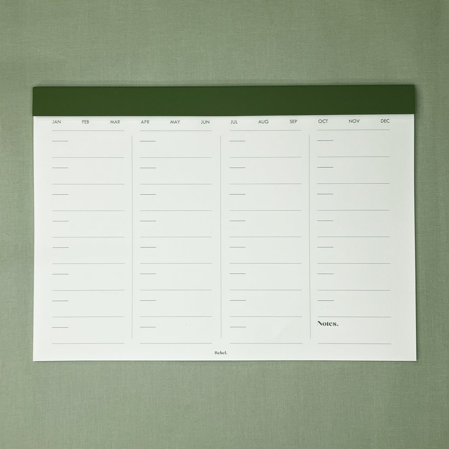 A4 Undated Monthly Desk Planner - Moss