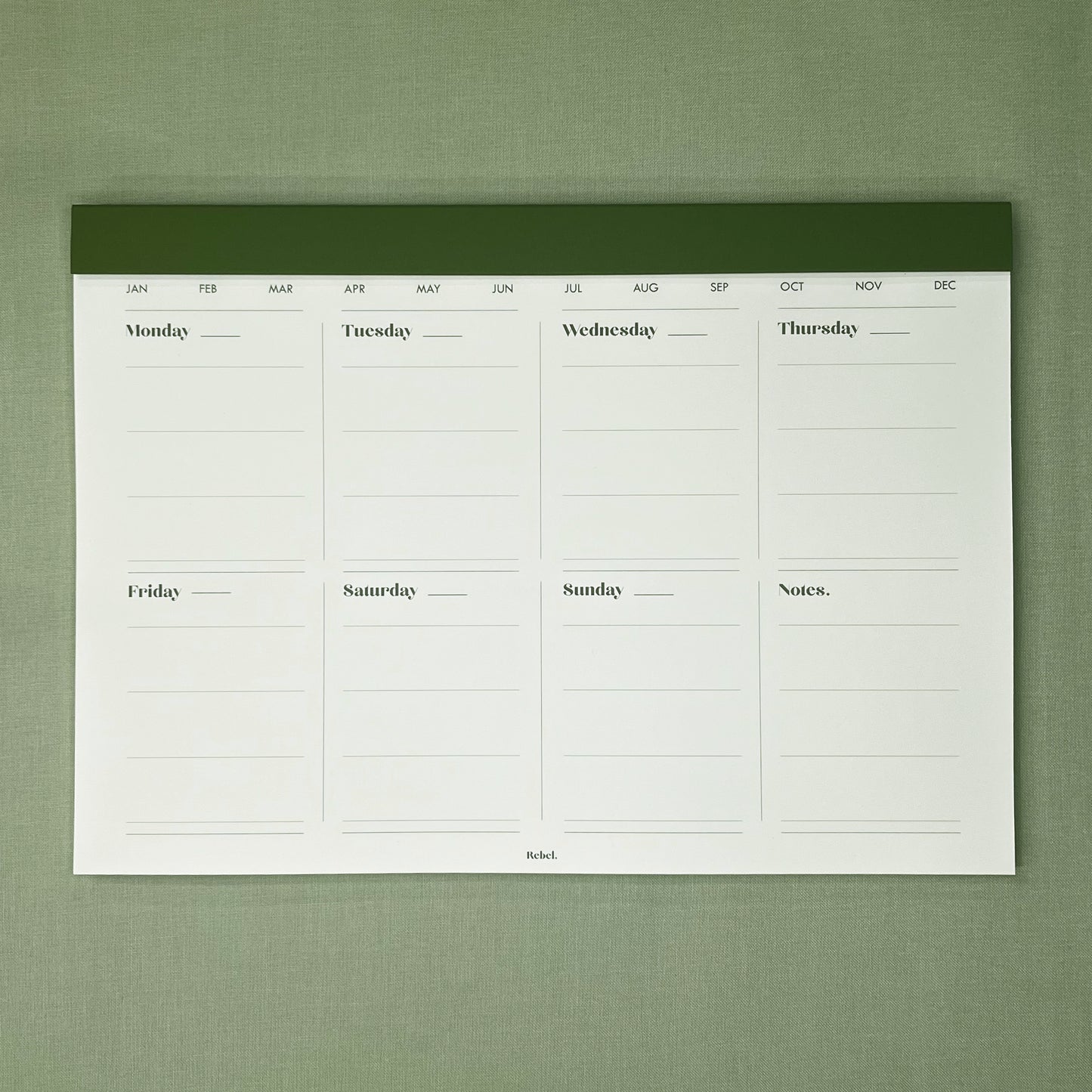A4 Undated Weekly Desk Planner - Moss