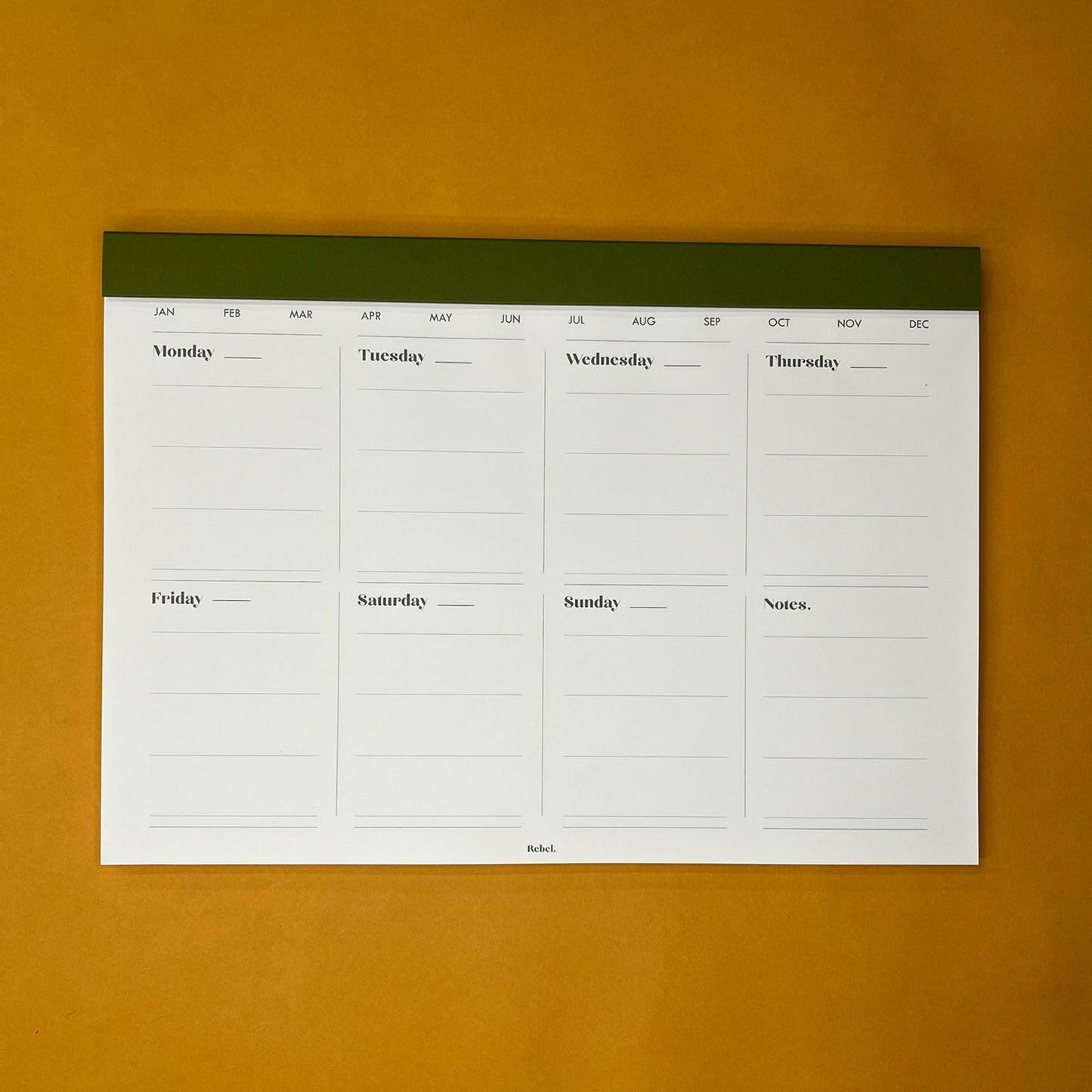 A4 Undated Weekly Desk Planner - Moss